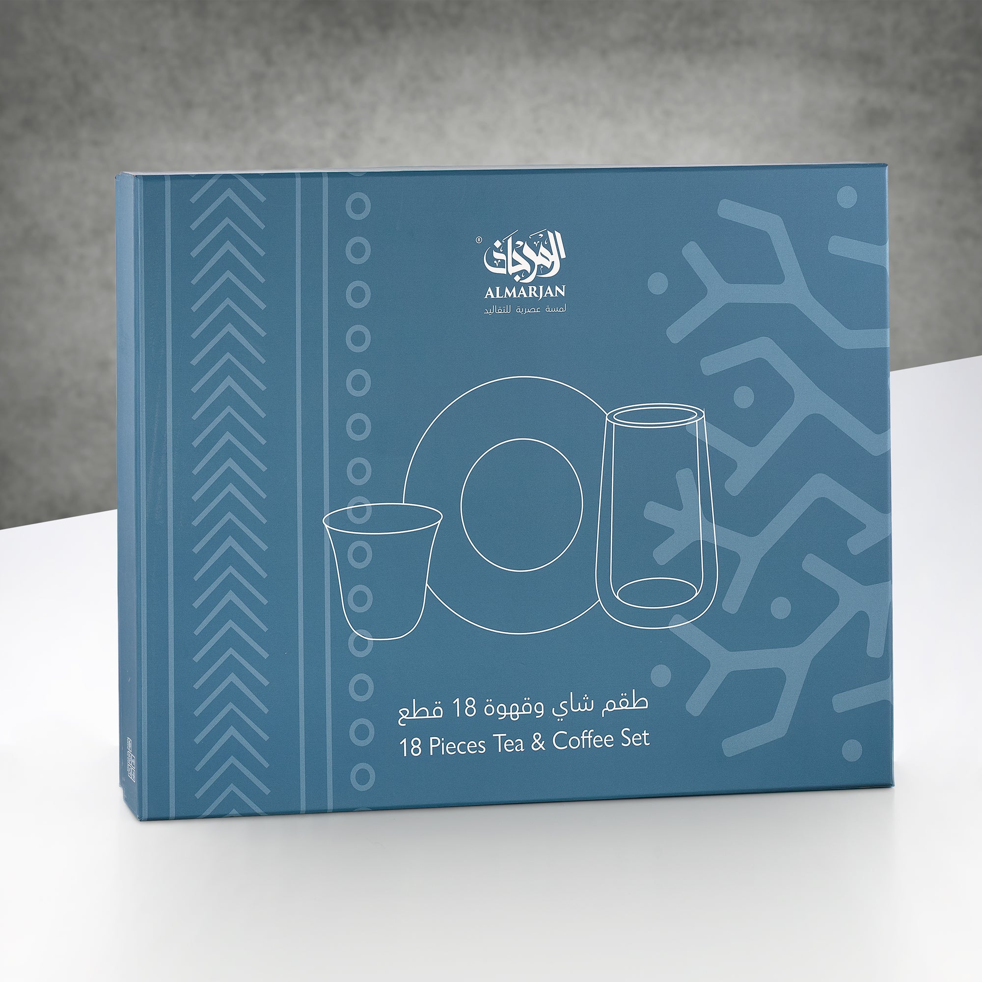 طقم أكواب الشاي والقهوة المرجان، ١٨ قطعة، شفاف بنقشة خطوط سوداء