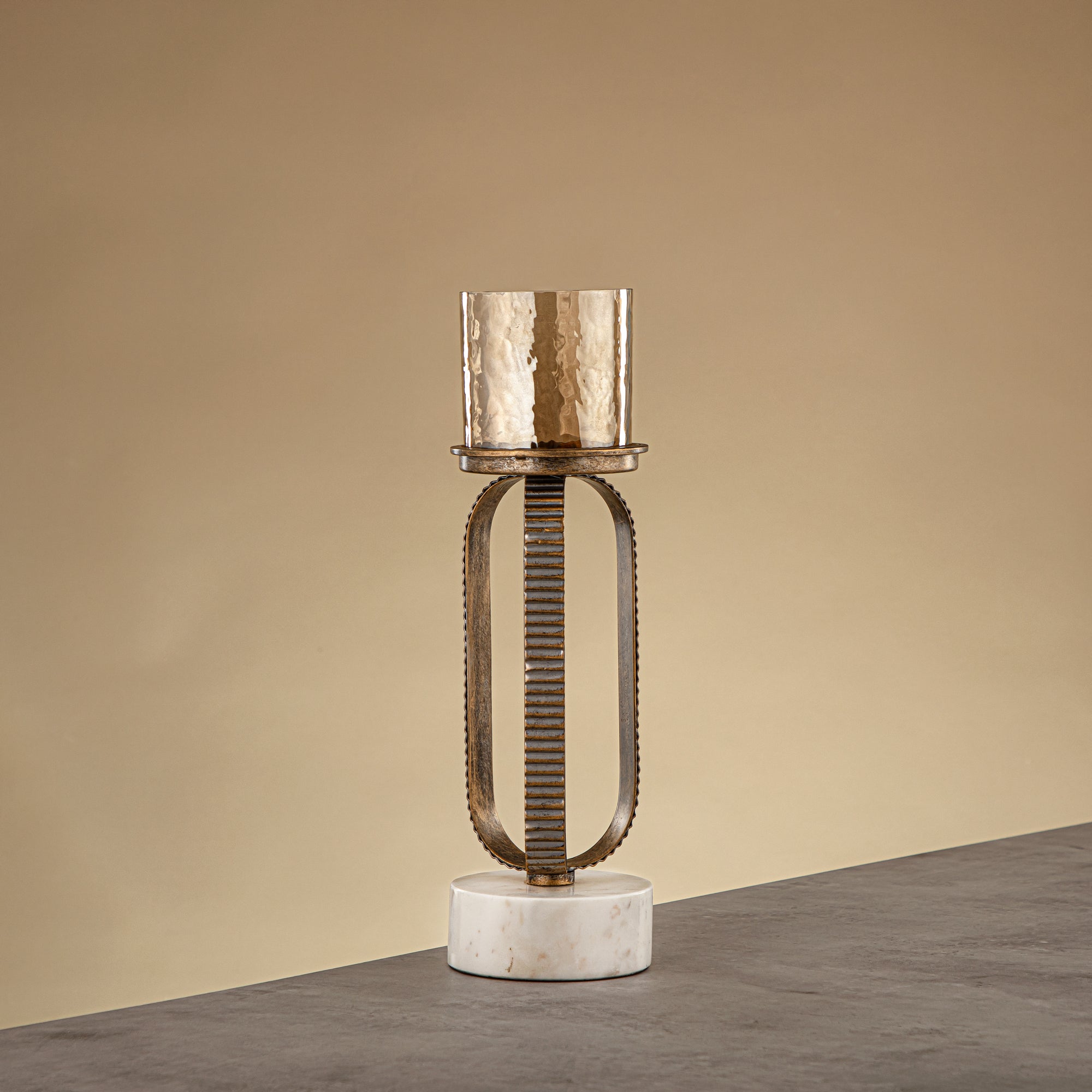 Almarjan Pillar Candle Holder 34cm Champagne Gold