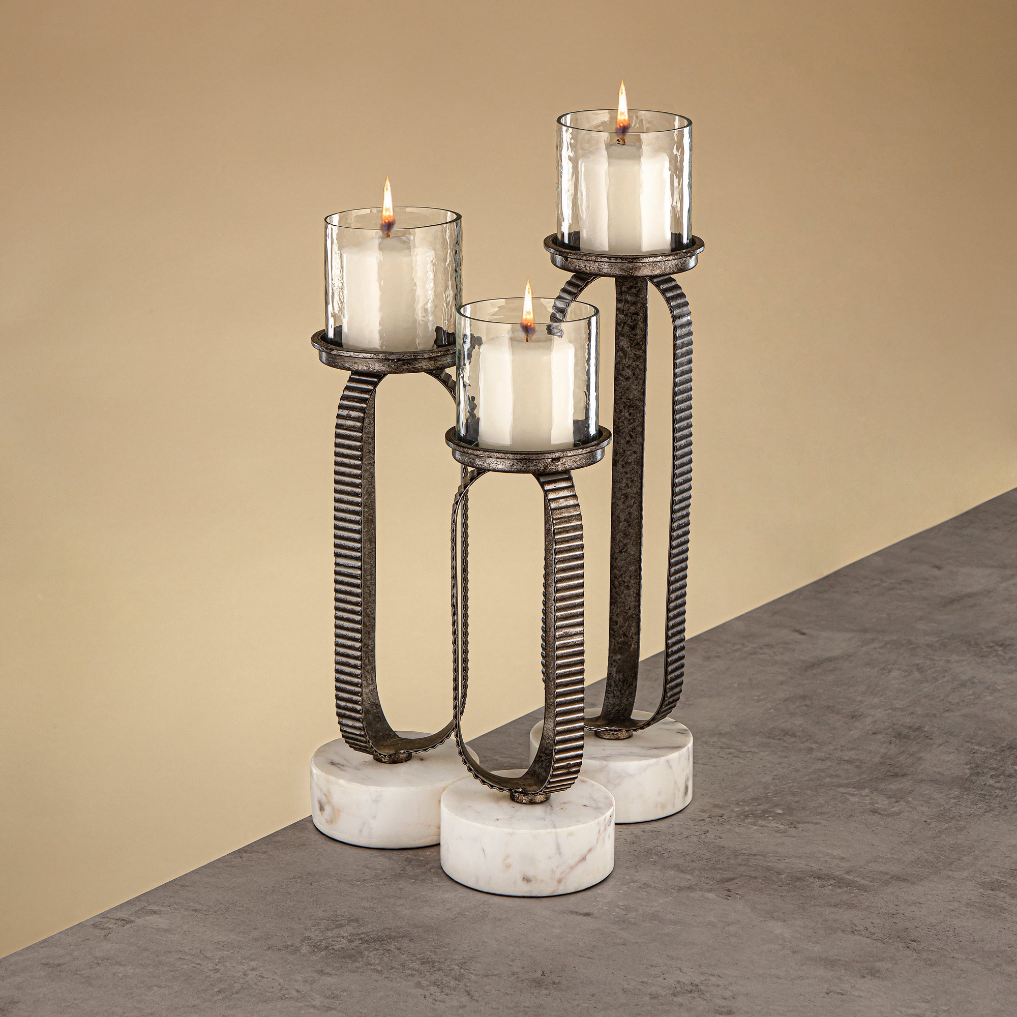 Almarjan Pillar Candle Holder 39cm Rustic Silver