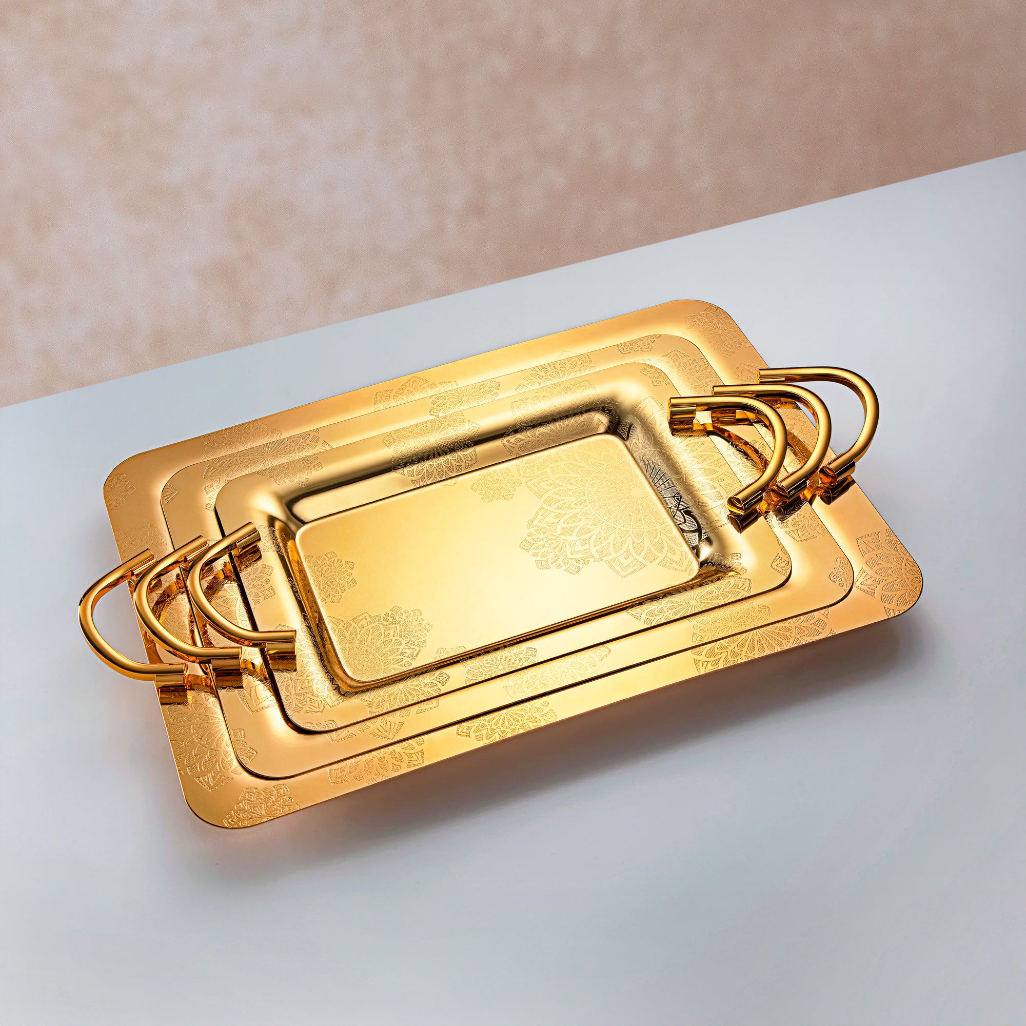 Almarjan 3 Pieces Serving Tray Set Gold - HT2305013