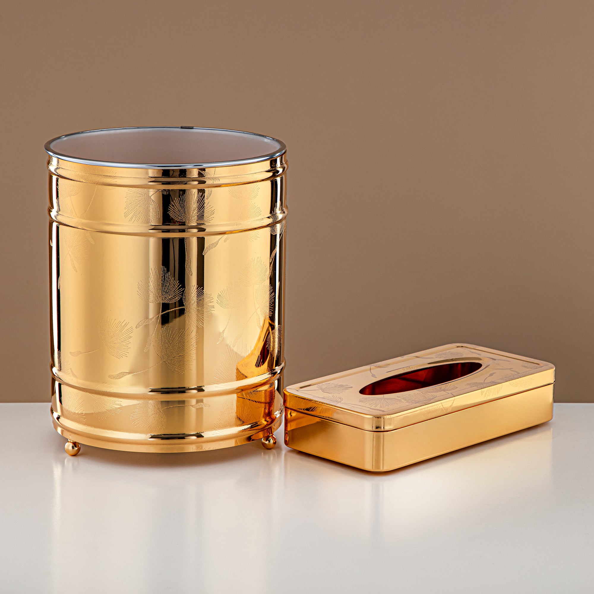 Almarjan Dustbin & Tissue Set 2 Pieces Gold (HT2408027)