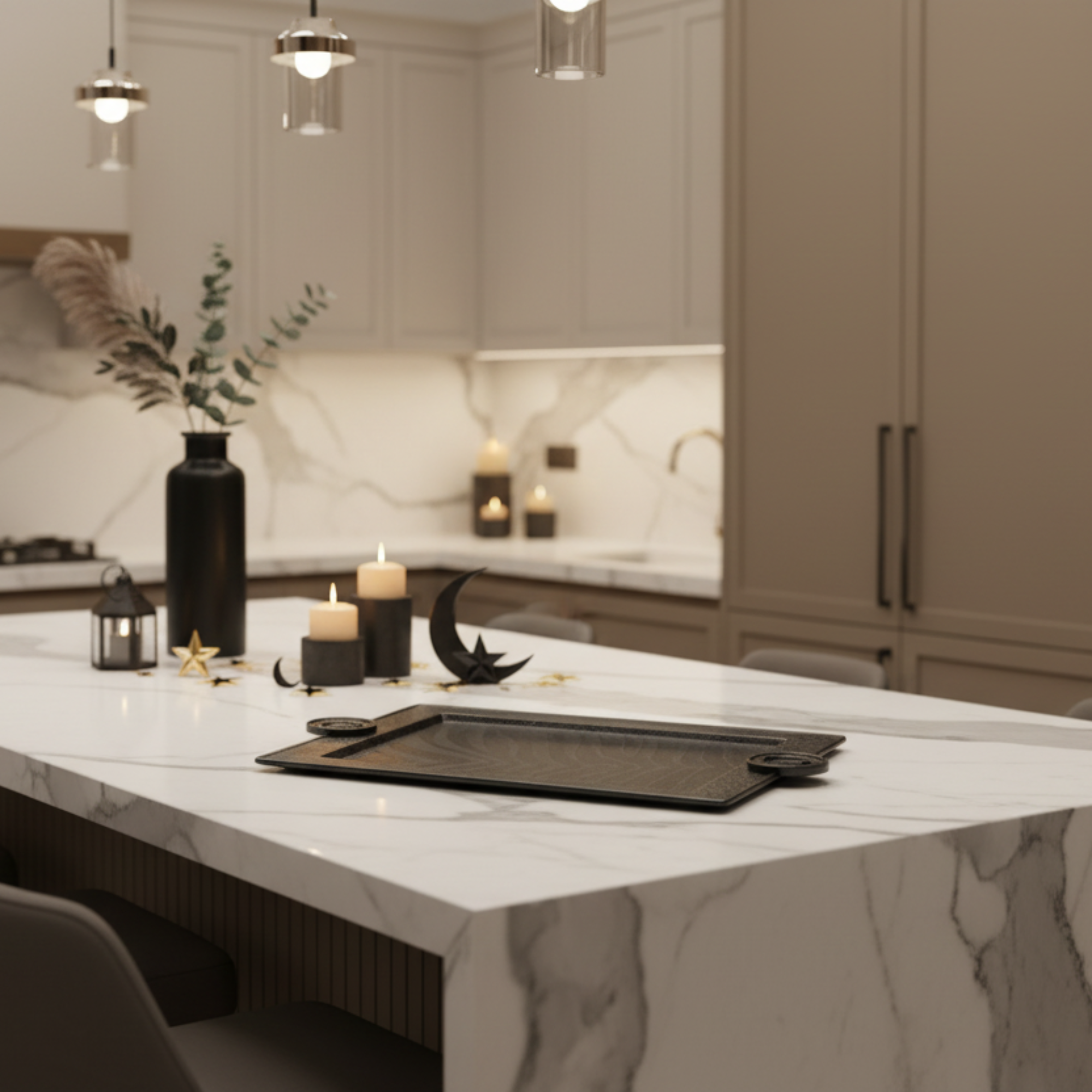 Almarjan Serving Tray 59 cm Black Crackle