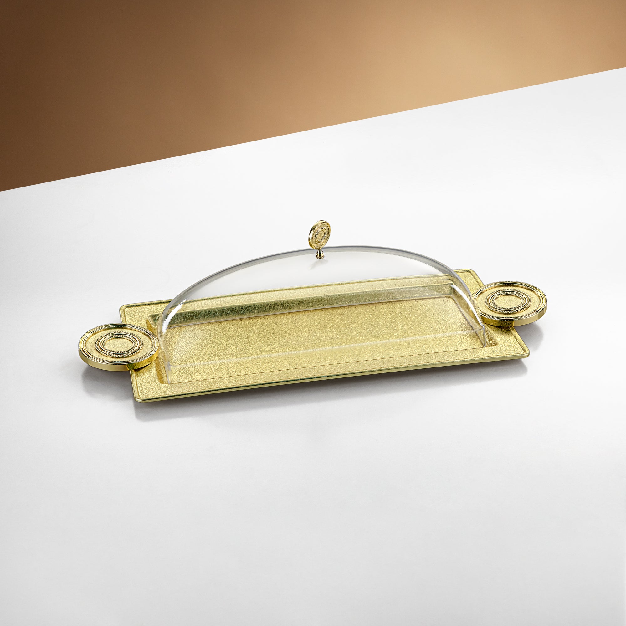 Almarjan Serving Tray with Cover 50 cm Brass Crackle