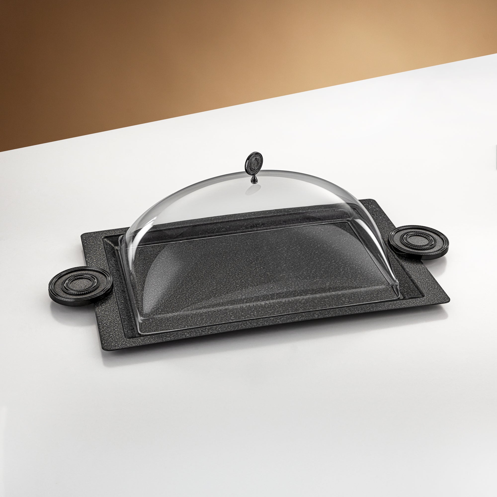 Almarjan Serving Tray with Cover 53 cm Black Crackle