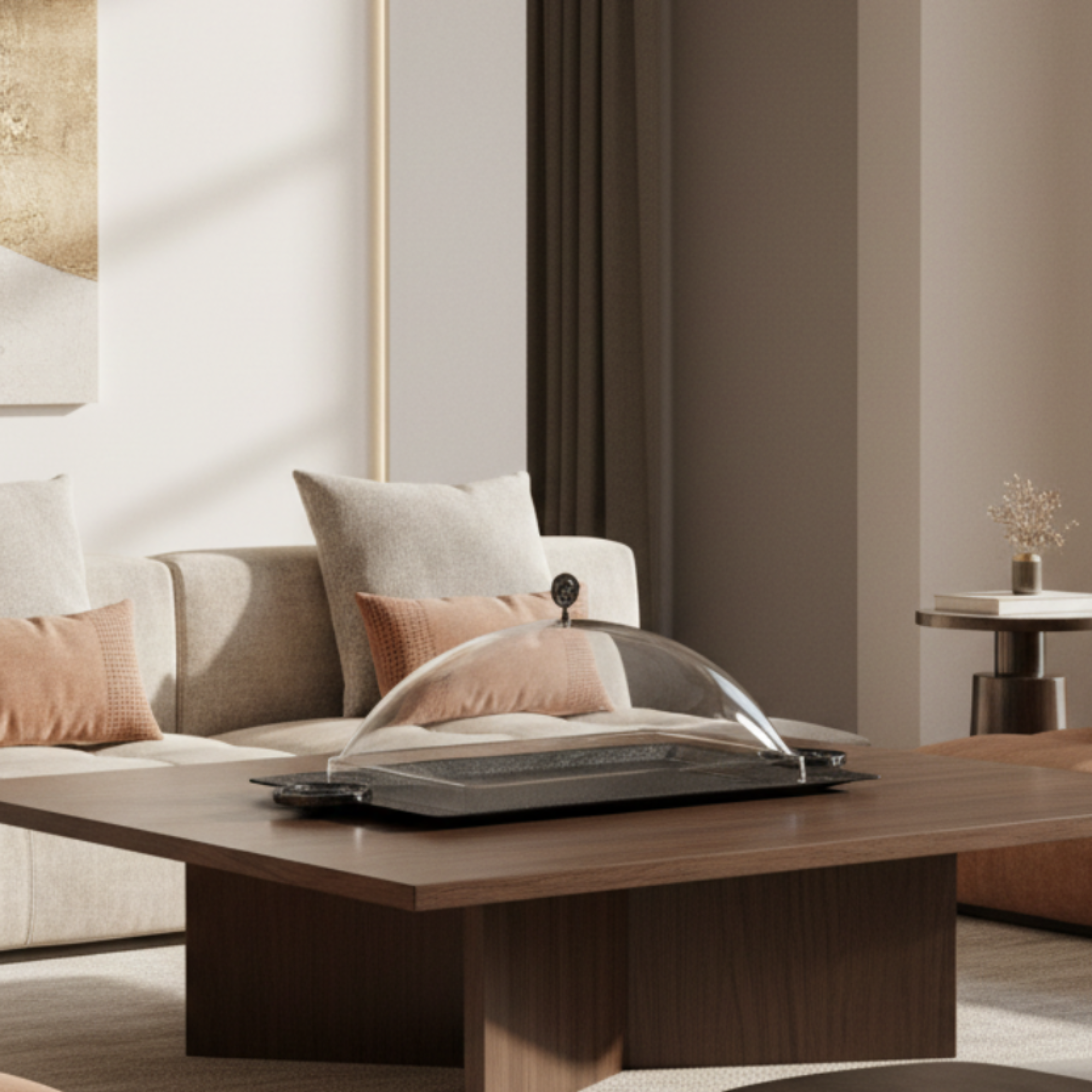 صينية تقديم المرجان مع غطاء 53 سم أسود بتصميم متشقق