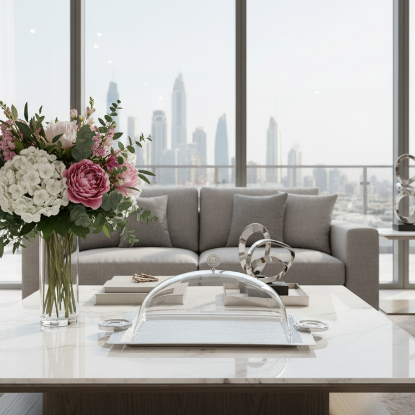 صينية تقديم المرجان مع غطاء 53 سم فضي متشقق