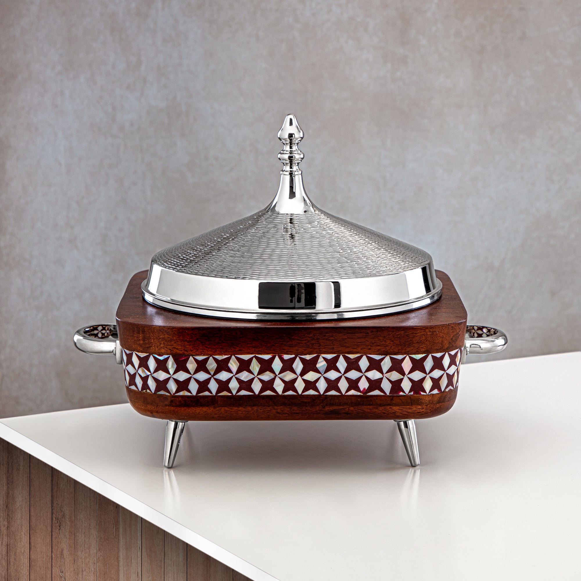 Almarjan 28 CM Brass Hot Pot Wood & Silver - MD-0432 B