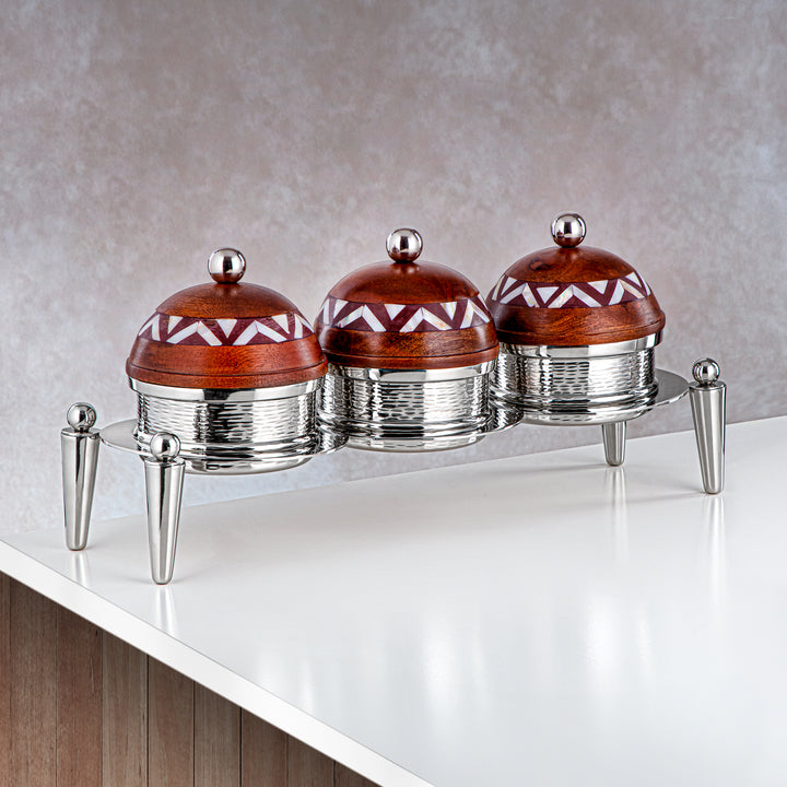 Almarjan 3 Part Candy Set Wood & Silver - MD-2107 C