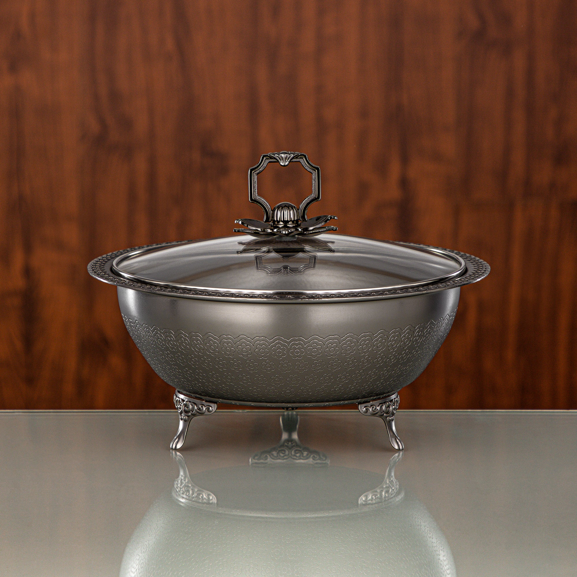 Almarjan Matt Black Date Bowl with Glass Cover – 23 CM