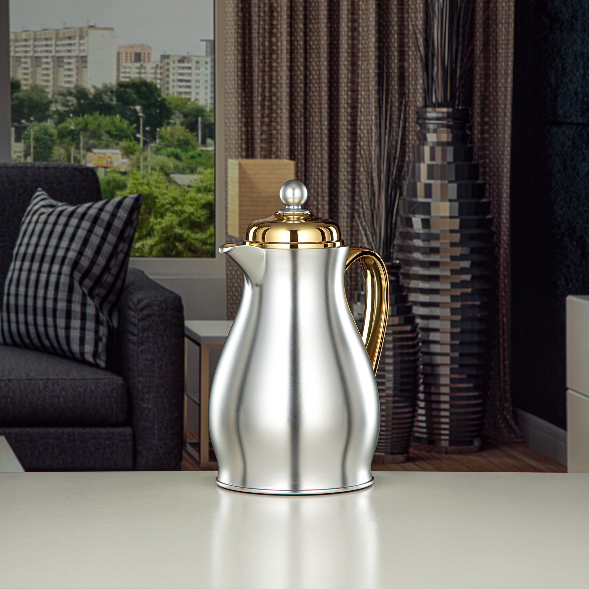ترمس المرجان جسم معدني مع عبوة زجاجية 0.5L فضي مطفي وذهبي (RPA-050-MSG) – مجموعة أناقة يومية