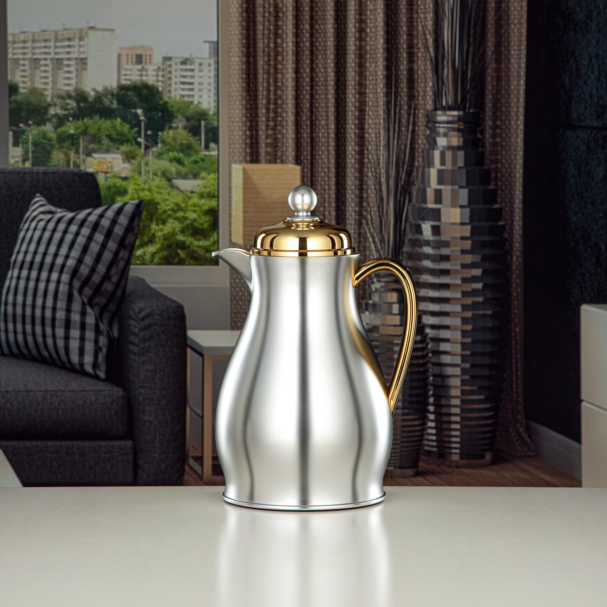 ترمس المرجان جسم معدني مع عبوة زجاجية 0.5L فضي مطفي وذهبي (RPA-050-MSG) – مجموعة أناقة يومية