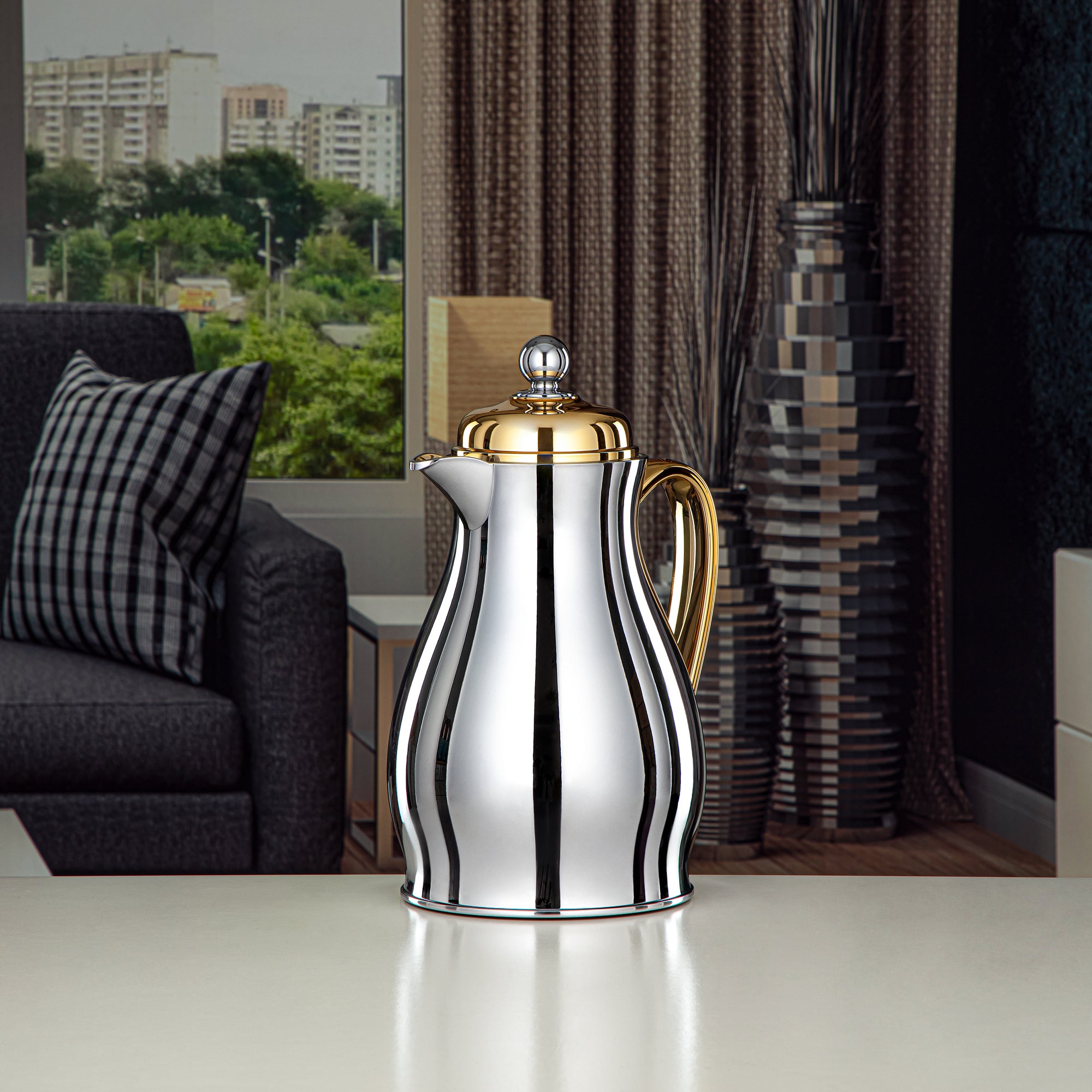 ترمس المرجان جسم معدني مع عبوة زجاجية 0.5L فضي وذهبي (RPA-050-SG) – مجموعة أناقة يومية