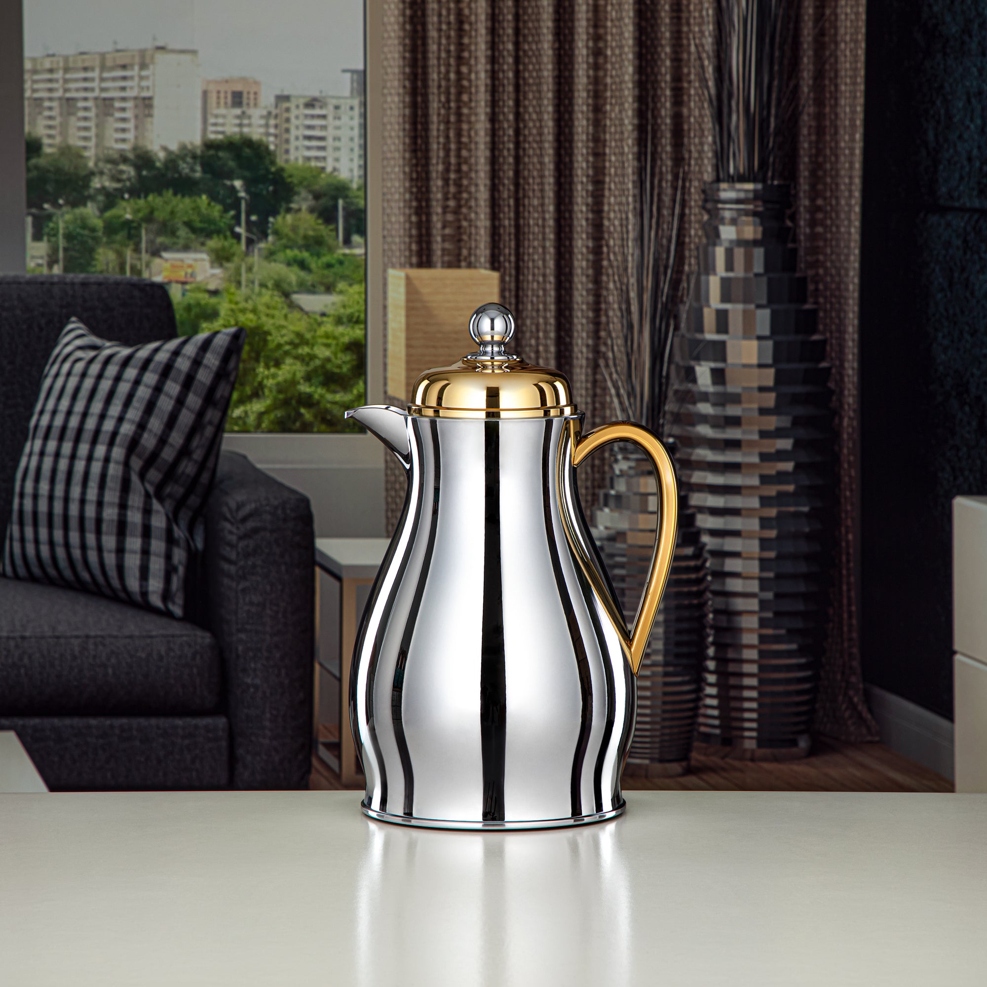 ترمس المرجان جسم معدني مع عبوة زجاجية 0.5L فضي وذهبي (RPA-050-SG) – مجموعة أناقة يومية
