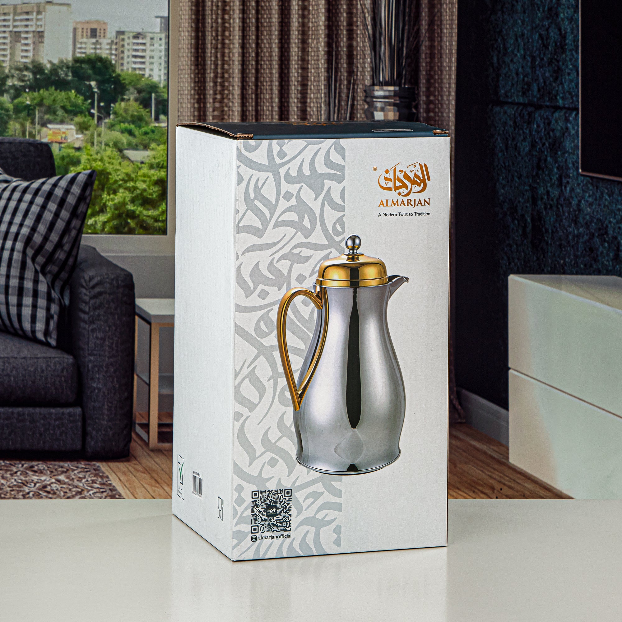 ترمس المرجان جسم معدني مع زجاج داخلي 1L فضي مطفي وذهبي (RPA-100-MSG) – مجموعة أناقة يومية