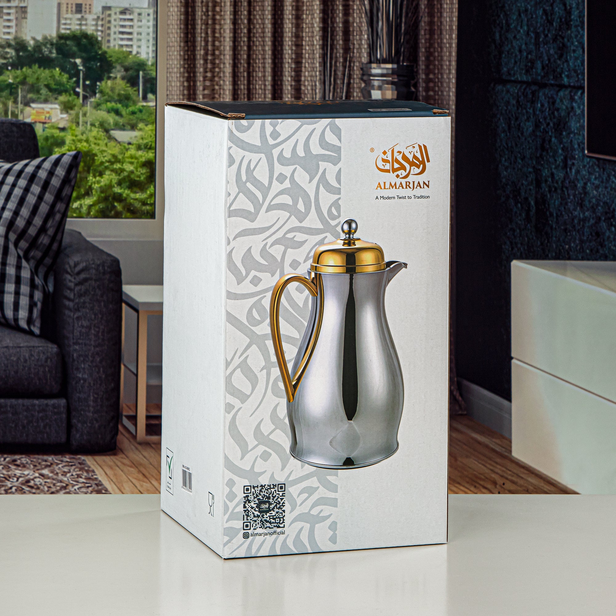 ترمس المرجان جسم معدني مع عبوة زجاجية 1.4L فضي وذهبي (RPA-140-SG) – مجموعة أناقة يومية