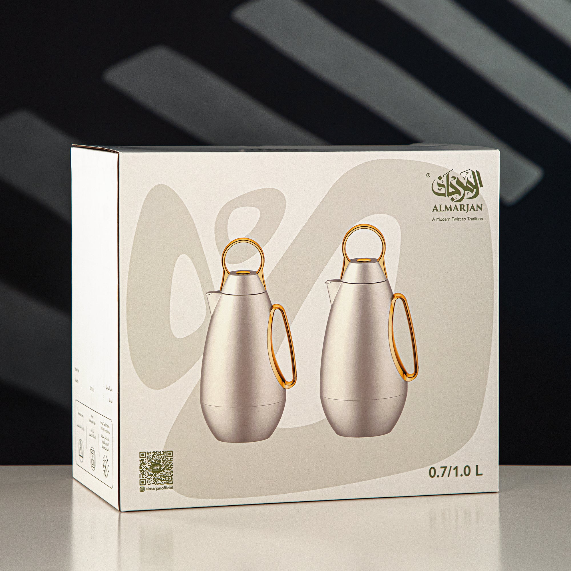 Almarjan Vacuum Flask Set ABS, White & Matt Beige 1L + 1L (PBA-RWE) - For Modern Families