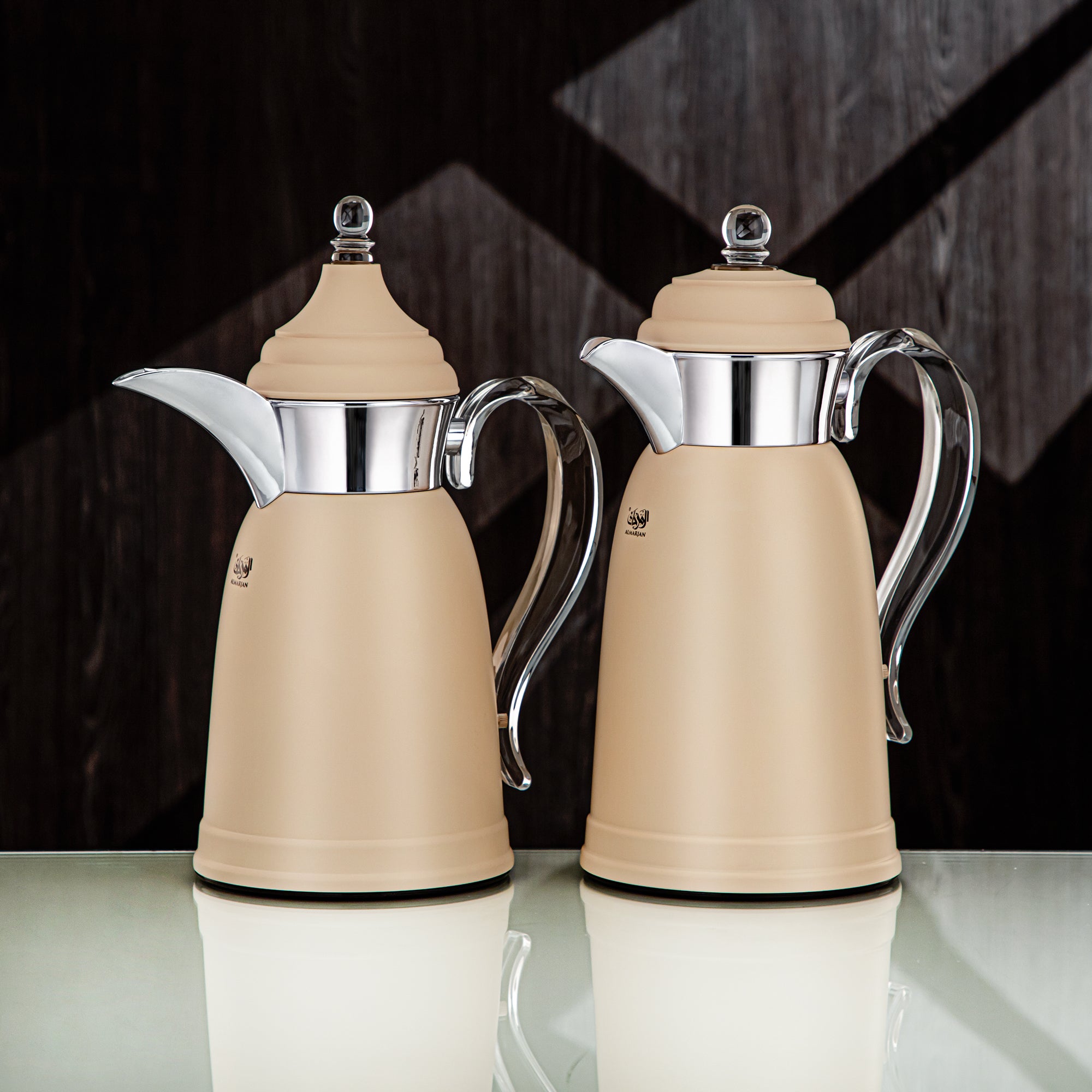 Almarjan Vacuum Flask Set - 0.7L & 1L, Beige & Silver Finish, Metal (SM-2A29-070/100 BG/C) - Classic, Tea & Coffee