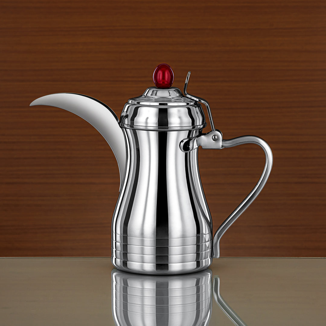 Almarjan 36 Ounce Elegance Collection Stainless Steel Coffee Pot Silver & Maroon - STS0013148
