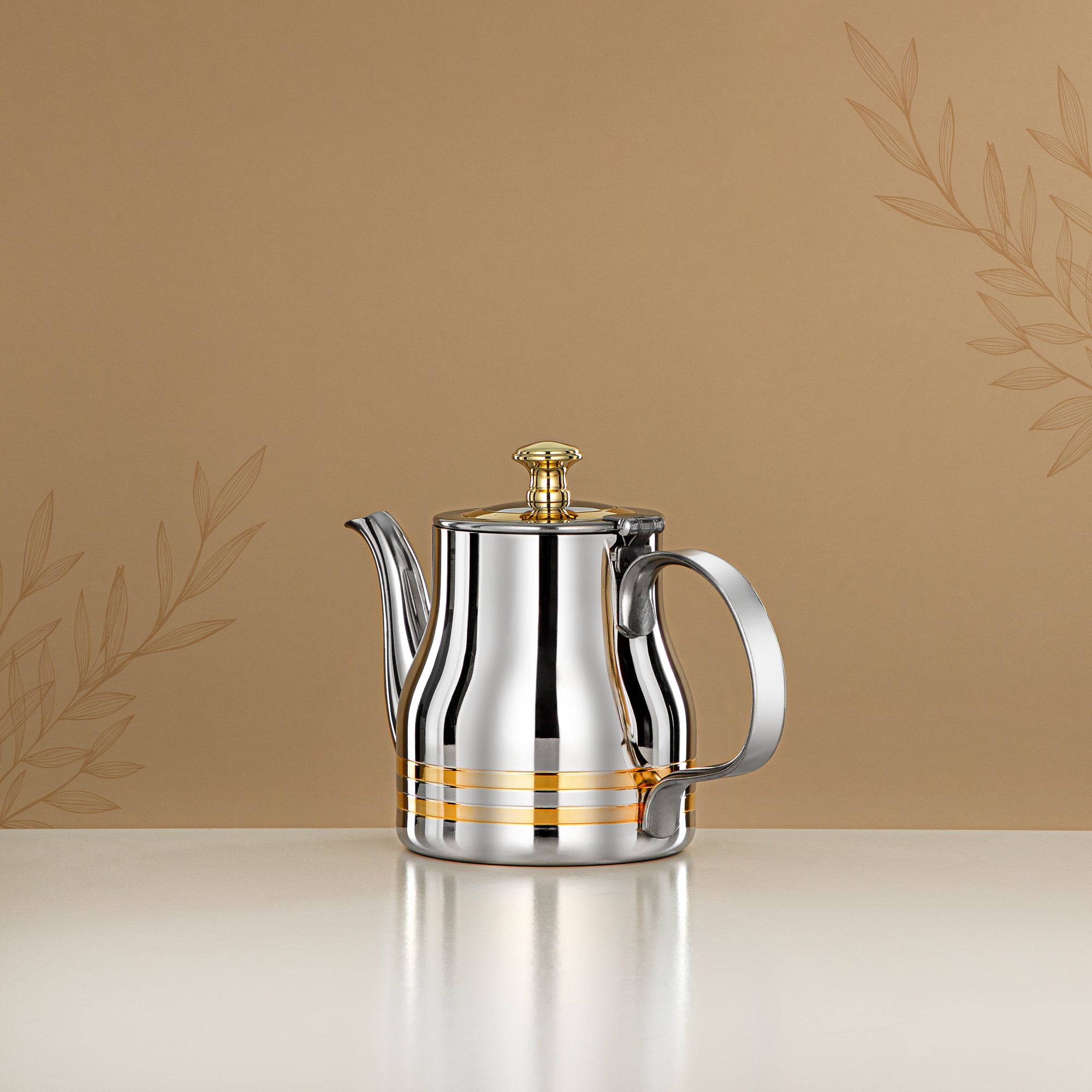 Almarjan Teapot Stainless Steel Silver Gold 0.5L – Elegance