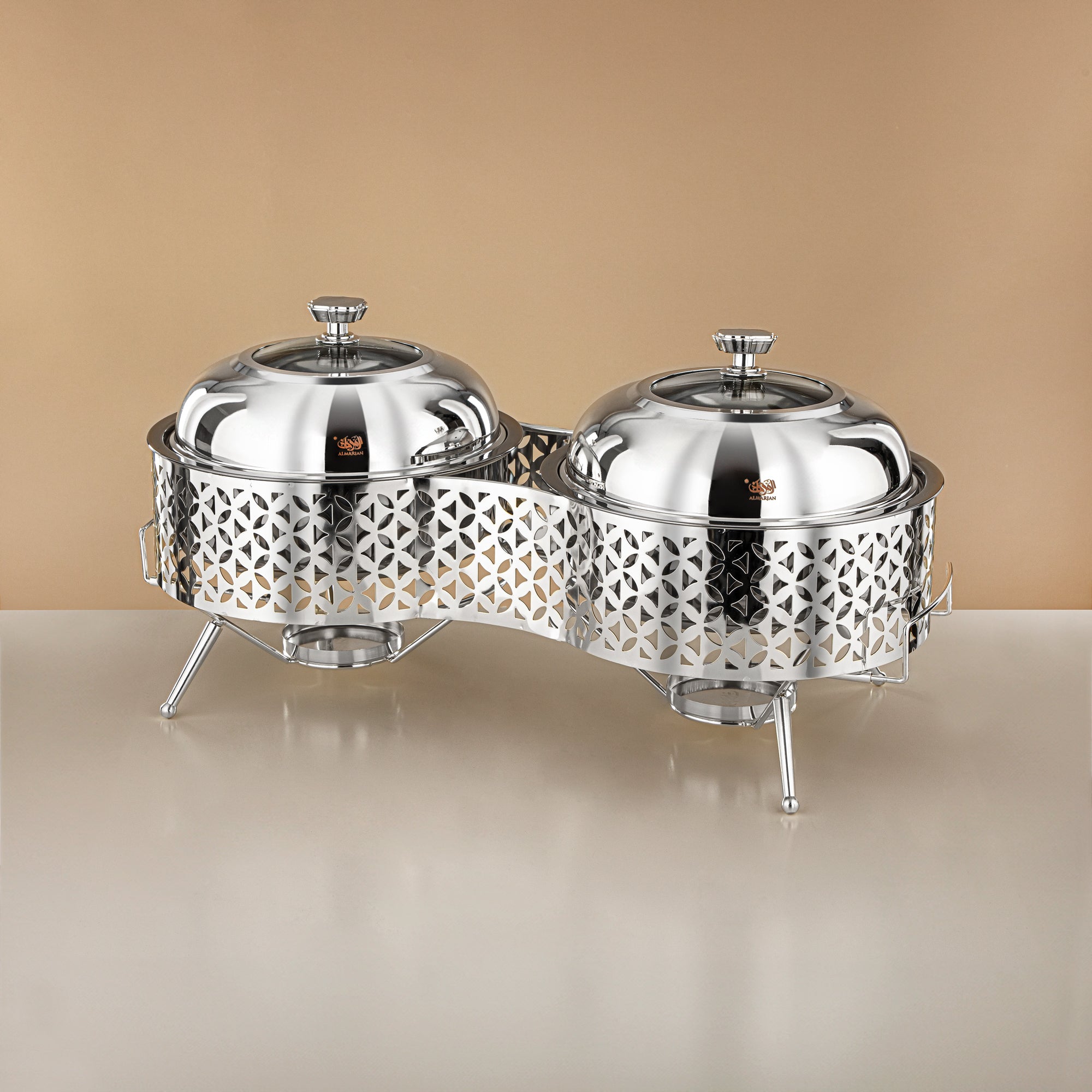 Almarjan Chafing Dish Double, Silver, 2000ML + 2000ML (STS0013315) Ramadan & Eid Buffets