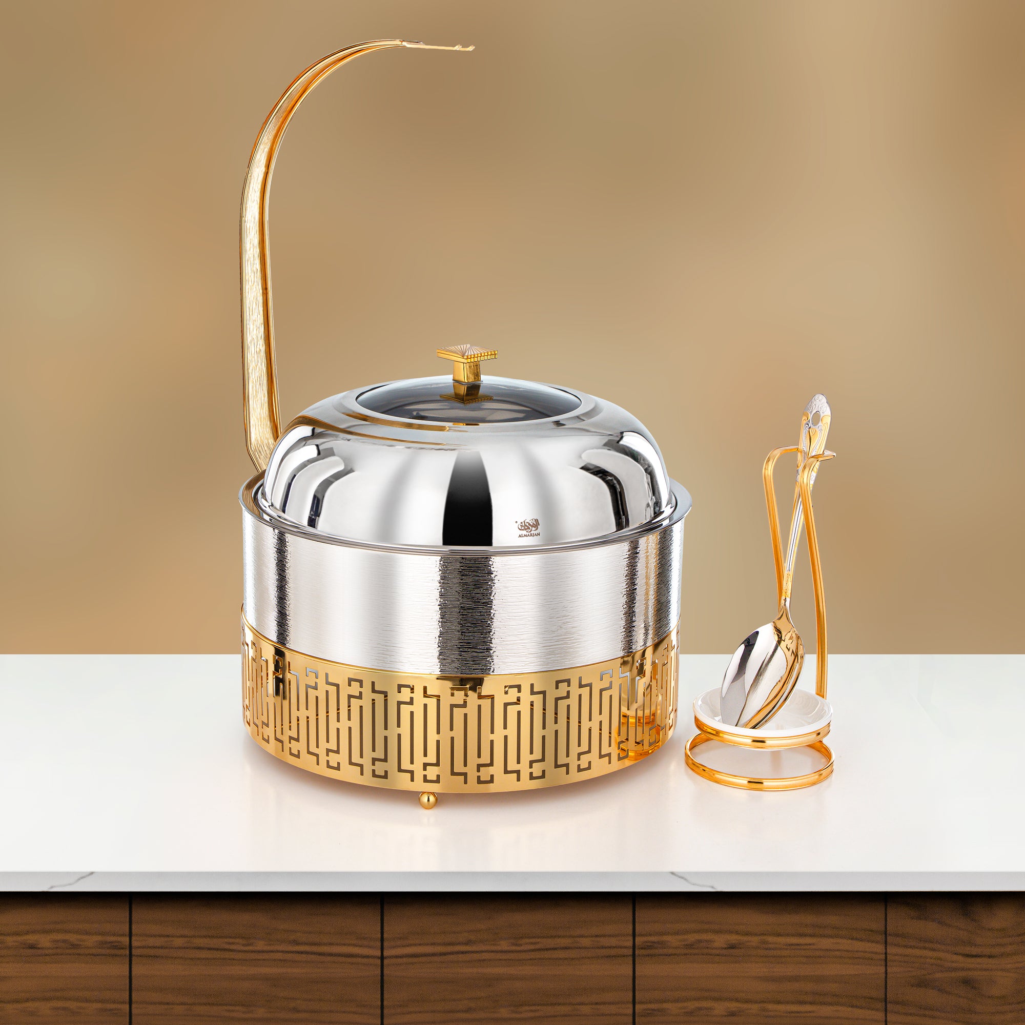 Almarjan 6.5 Lit Chafing Dish, Brushed Silver & Gold