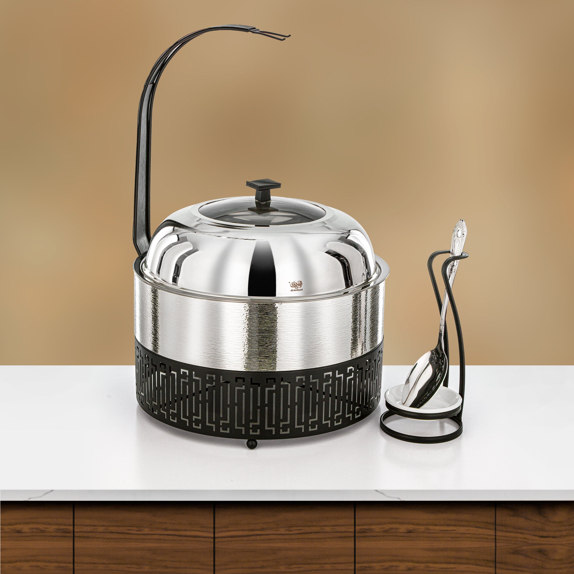 Almarjan 6.5 Lit Chafing Dish, Brushed Silver & Black