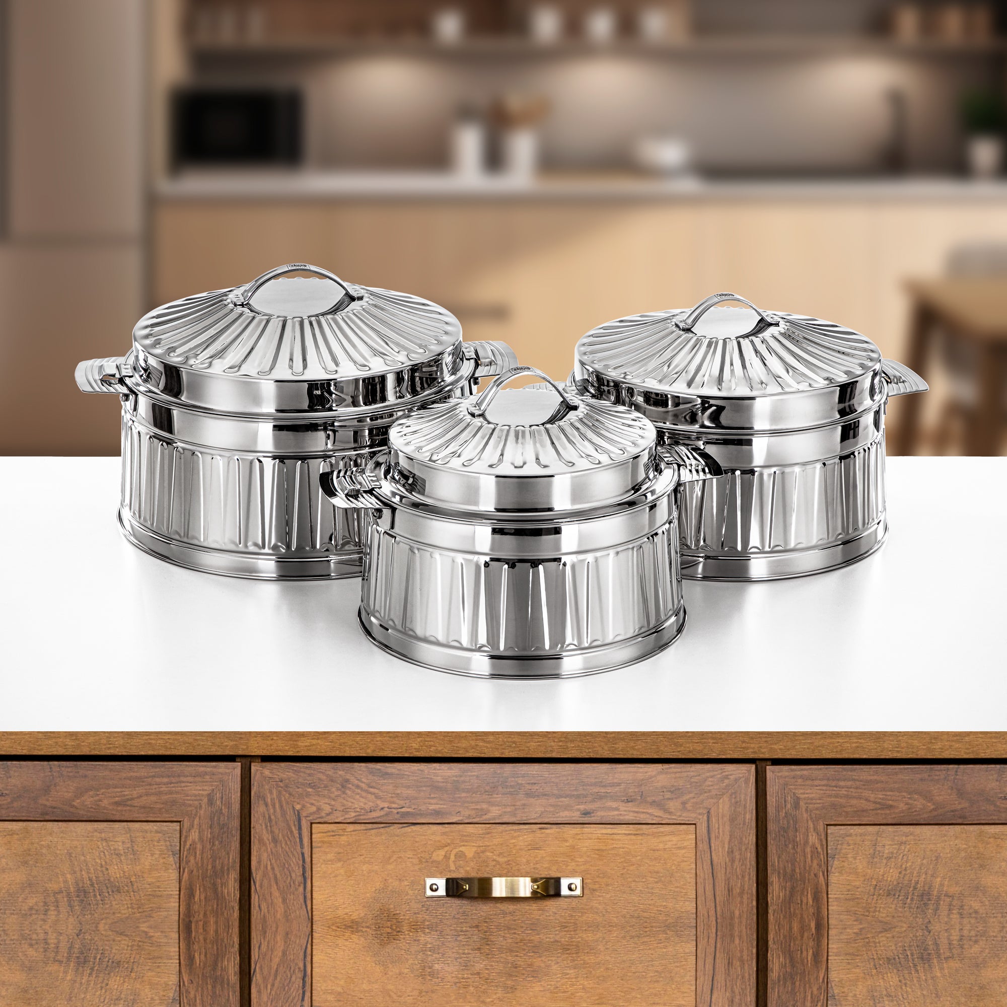 Almarjan Hot Pot Set 3-Pieces Stainless Steel, Silver, (H24P20) - Rodha Collection, For Every Occasions