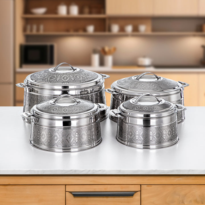 Almarjan 4 Pieces Rodha Stainless Steel Hot Pot Set Silver - H24E10