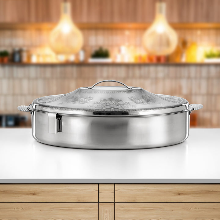 Almarjan 60 CM Stainless Steel Hot Pot – Silver with Etched Pattern – H24E17