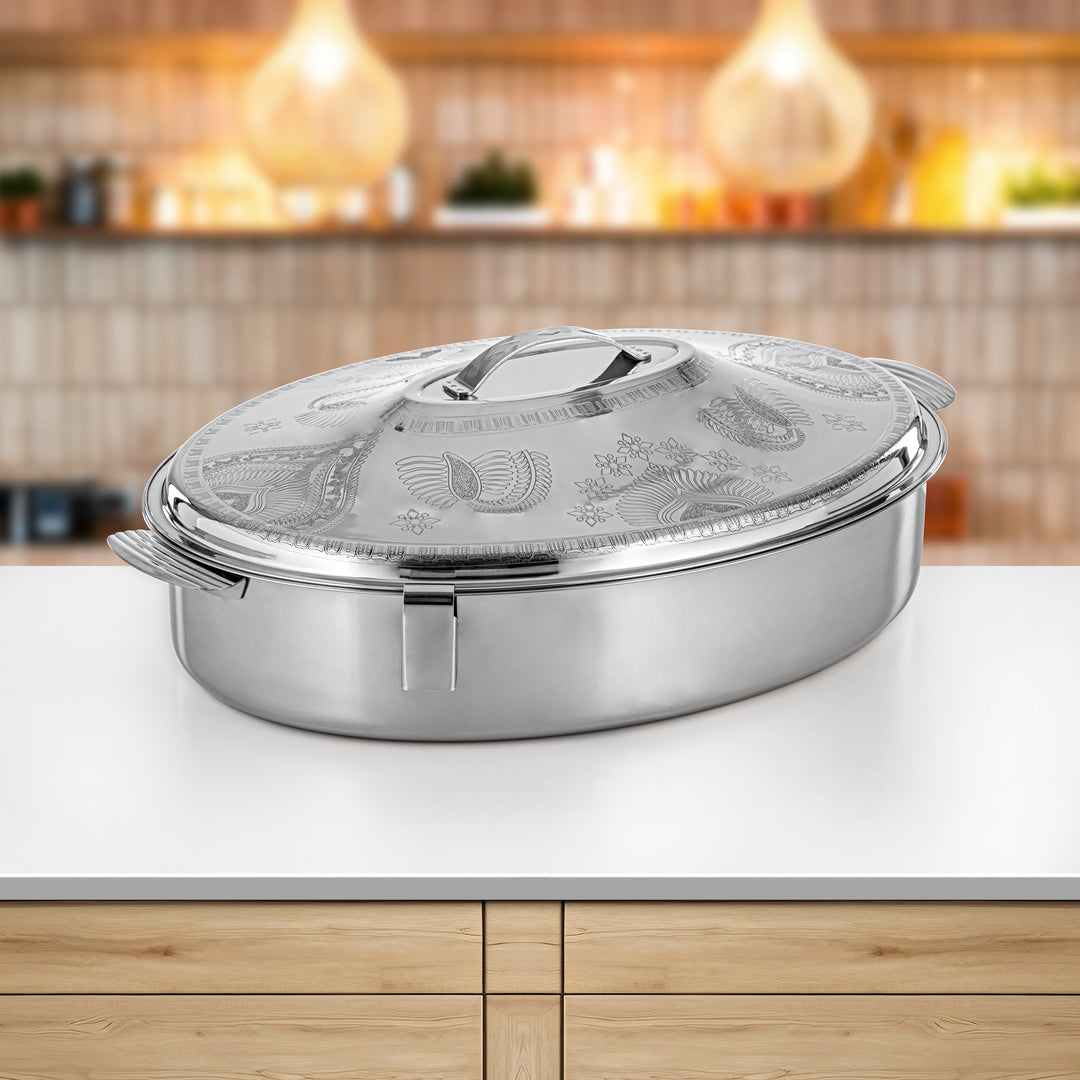 Almarjan 60 CM Stainless Steel Hot Pot – Silver with Etched Pattern – H24E17