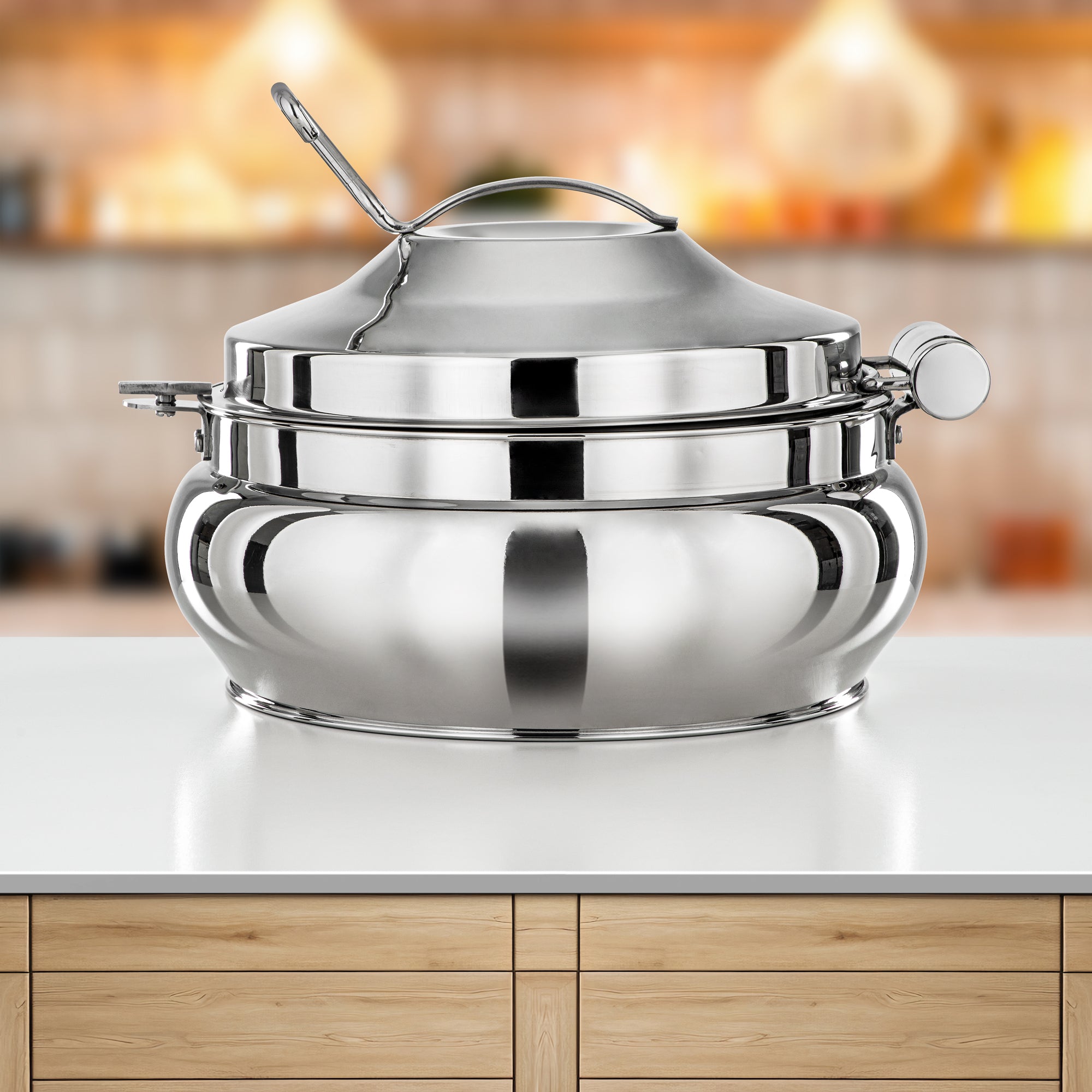 Almarjan Hot Pot Stainless Steel, Hydraulic Lid, 28CM (6000ML), Silver (H24P29) - Alarabia Collection