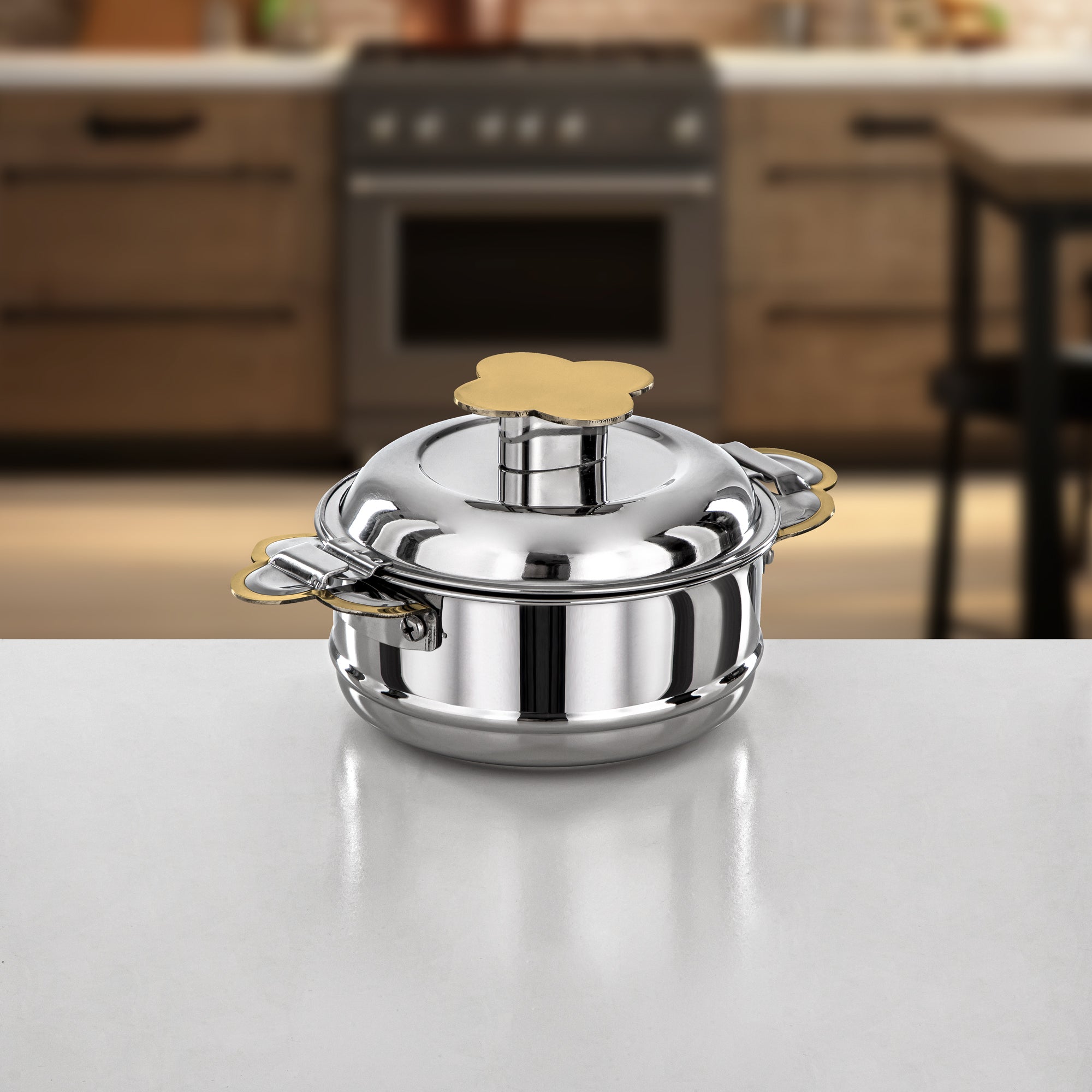 Almarjan Hot Pot Stainless Steel, Silver & Gold, 500ML (H25PG1) - Vida Collection, Ramadan Gatherings