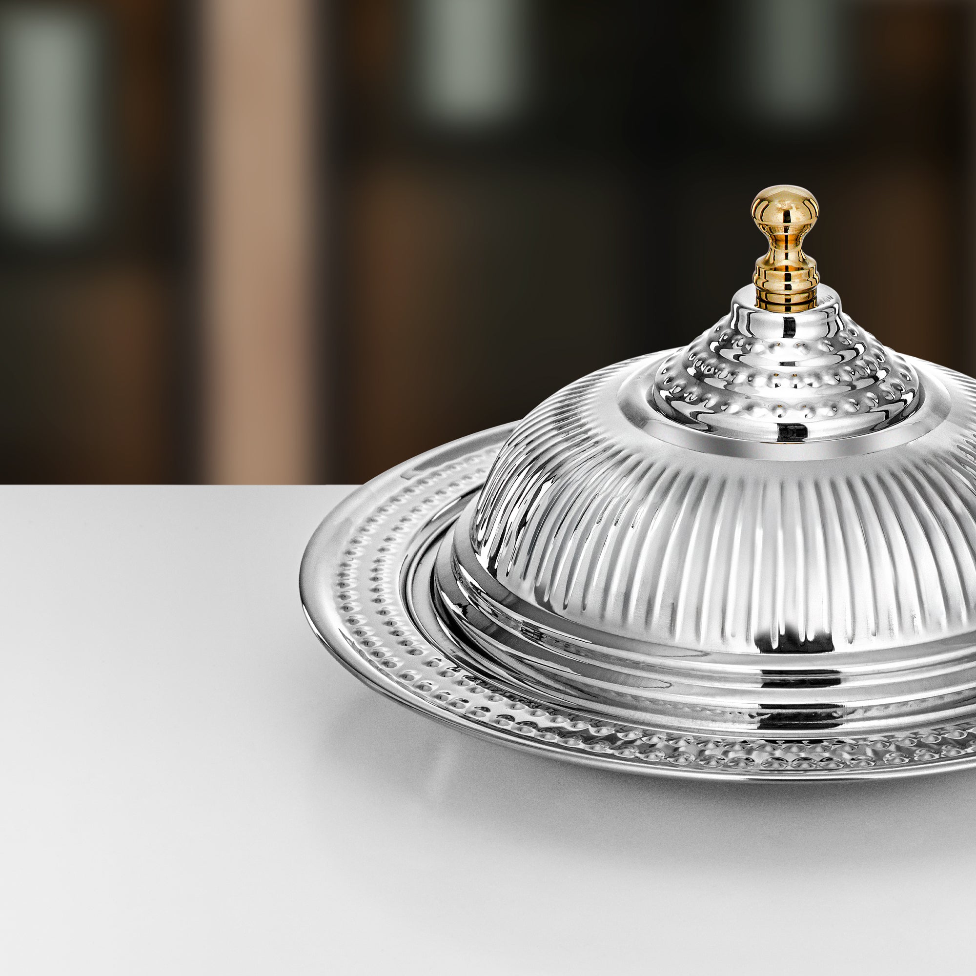 صينية الديوان المرجان مع غطاء، ٣٥ سم، فضية