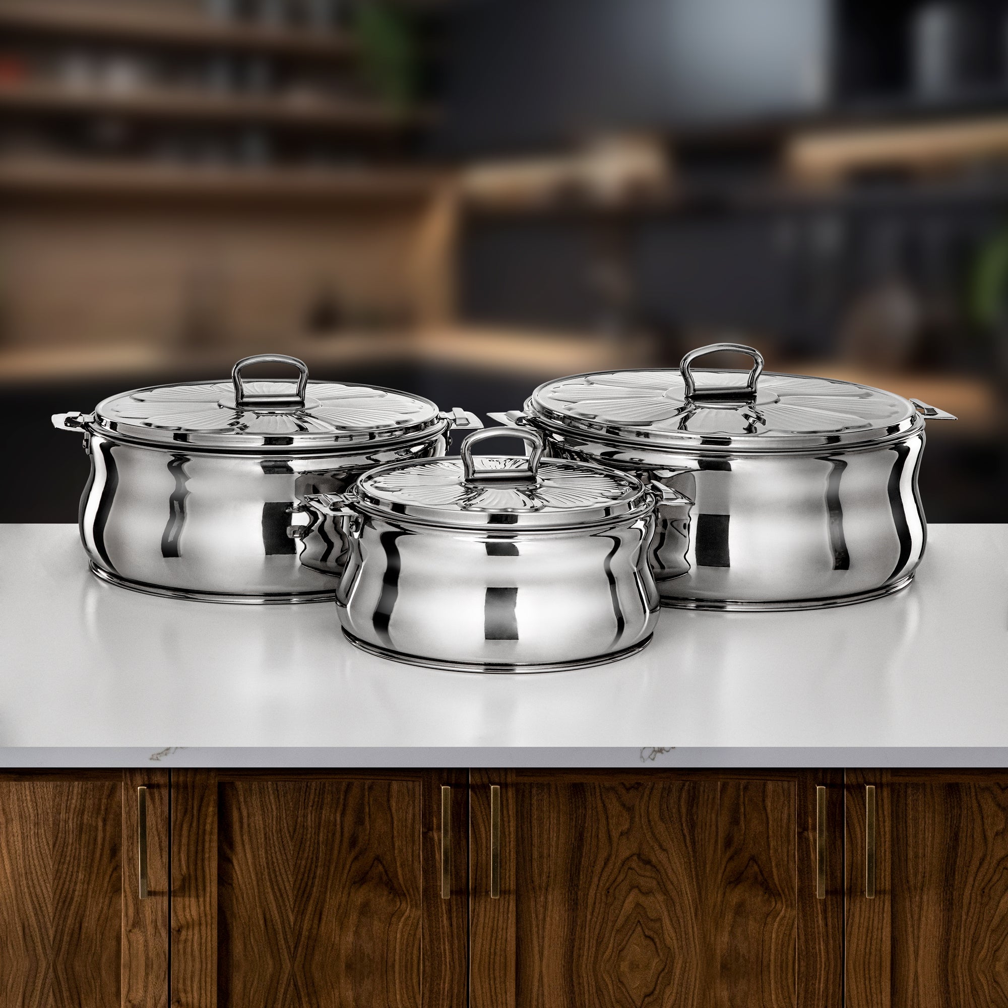 طقم حرارات المرجان زينة، ٣ قطع، تشطيب فضي لامع