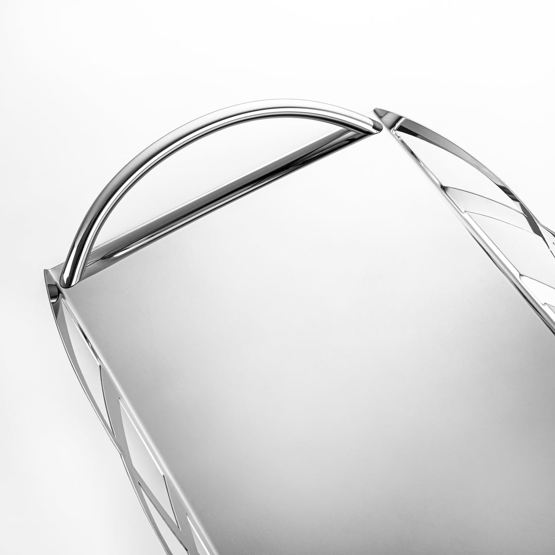 Almarjan Silver Mirror Finish Rectangle Serving Tray - 50CM, Made in Italy