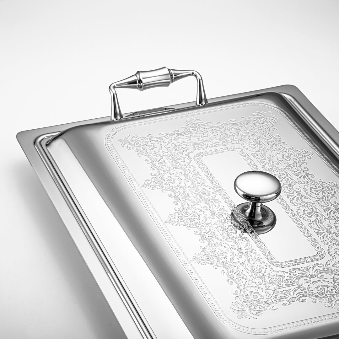 Almarjan 45 CM Teresa Collection Stainless Steel Rectangle Serving Tray With Cover Silver - STS2051231