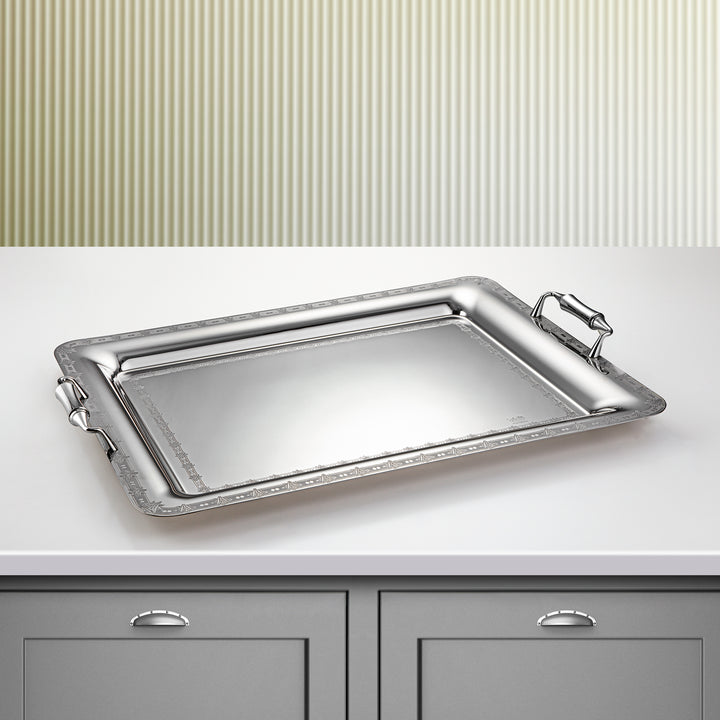 Almarjan 57 CM Crystal Collection Stainless Steel Serving Tray Silver - STS2051249