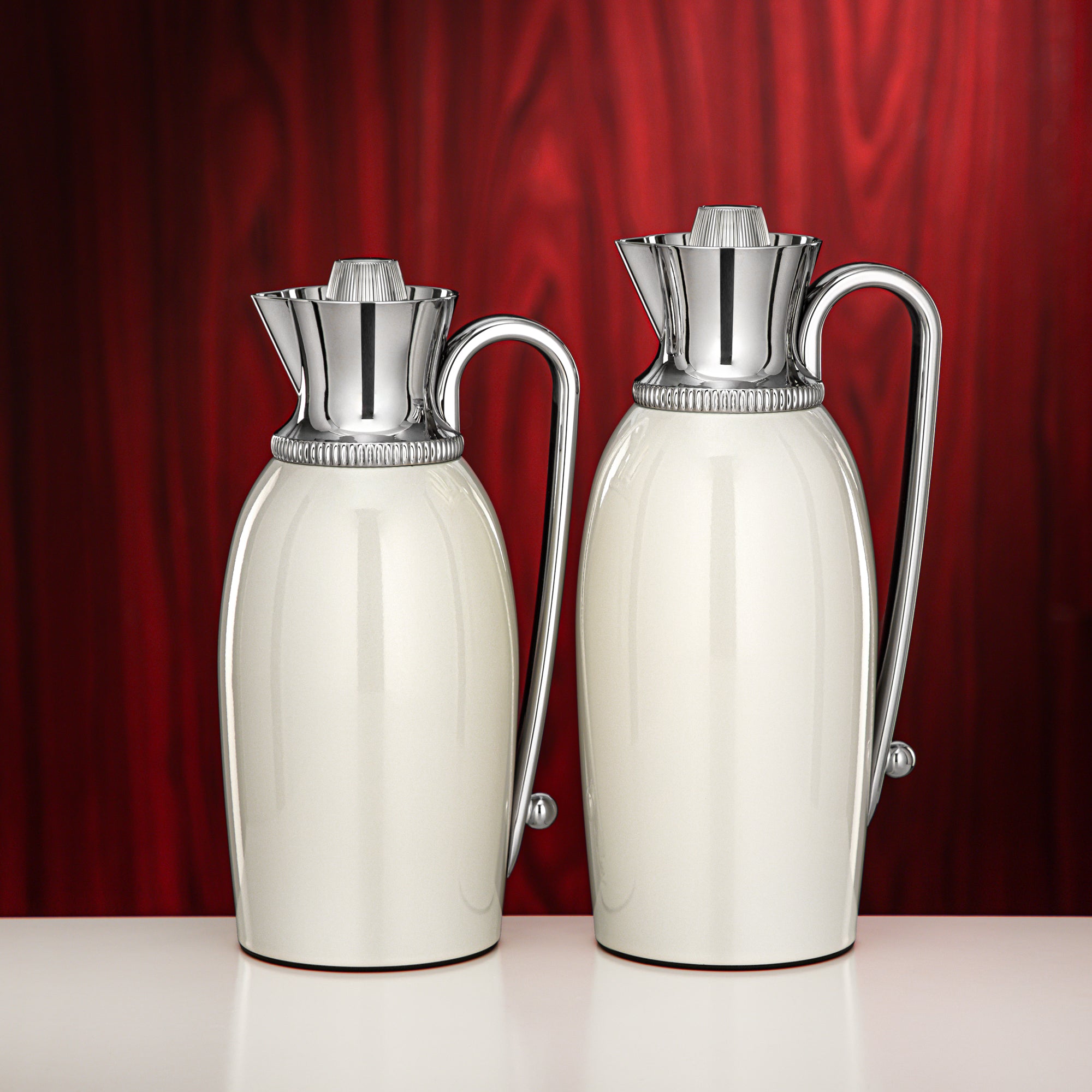 Almarjan Vacuum Flask Set 0.75L & 1L Pearl White & Silver