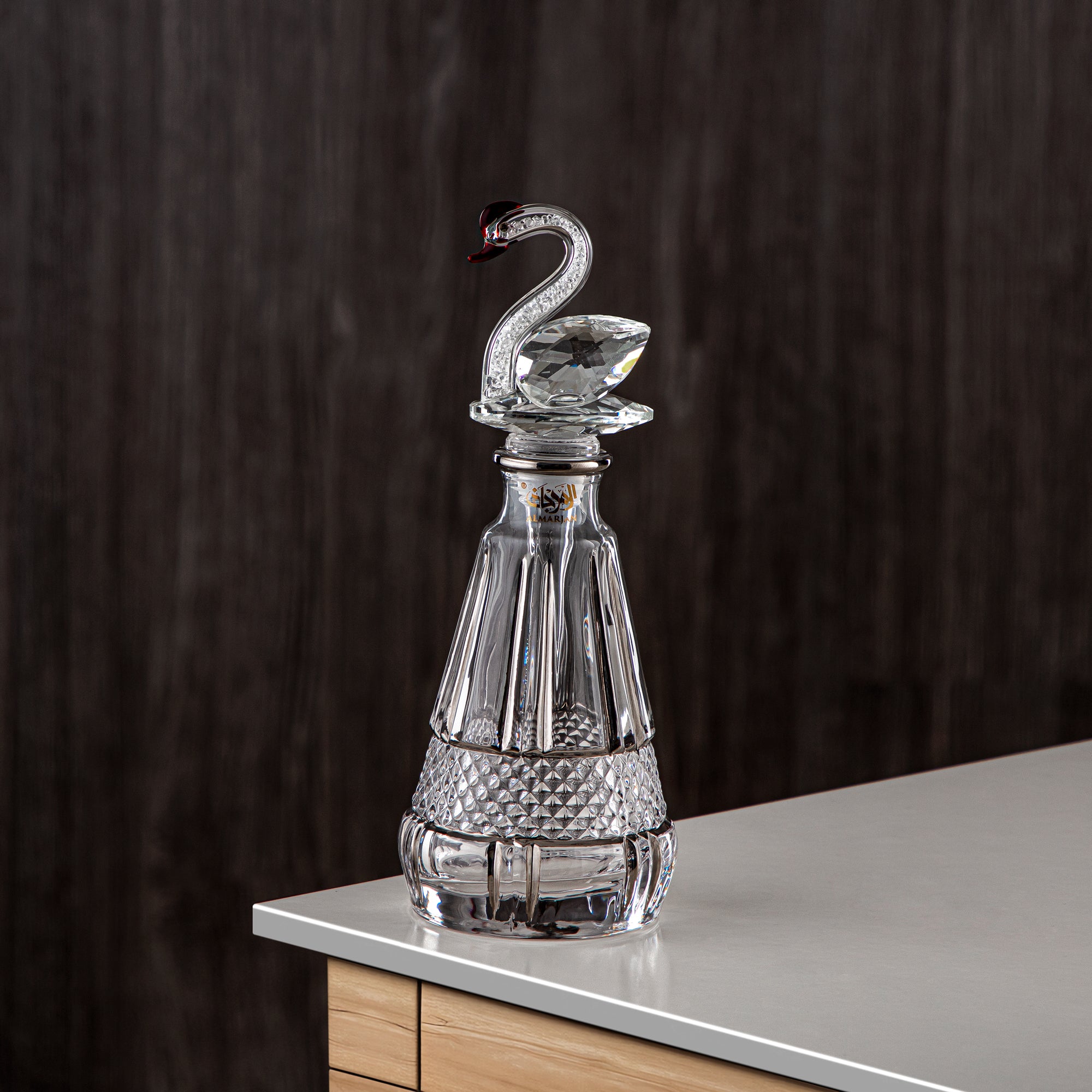 Almarjan Perfume Bottle 200ML (VR-D41-5-Silver) - Glass with Swan Knob | Swan Collection