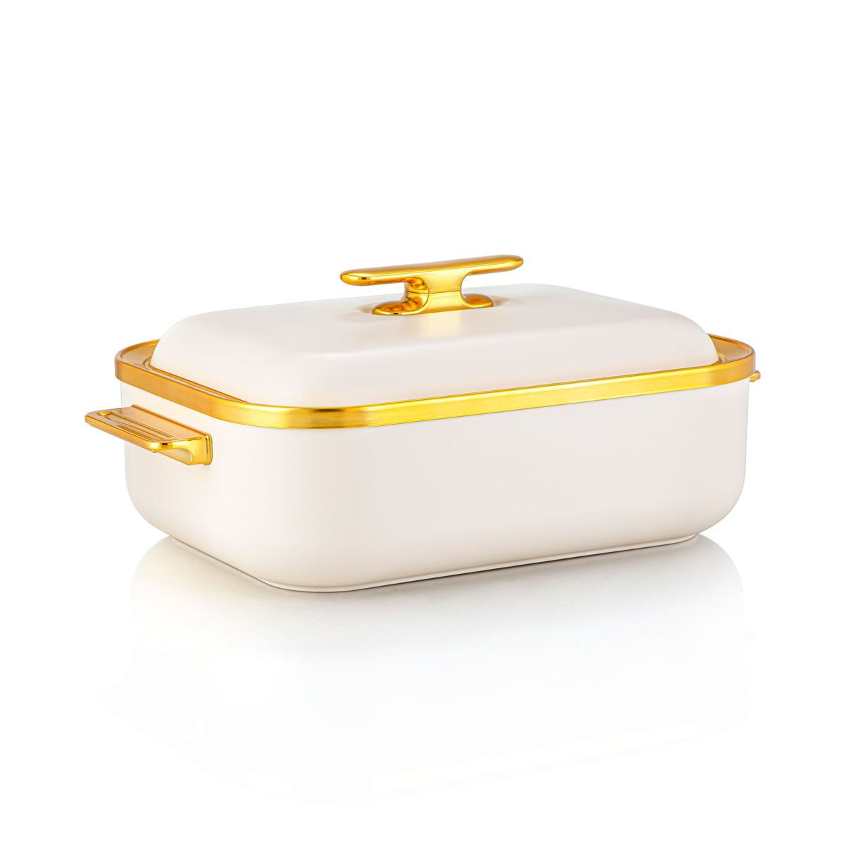 Almarjan 4 Liter Rectangle Plastic Hot Pot Beige & Gold - HP03-400 Beige Gold