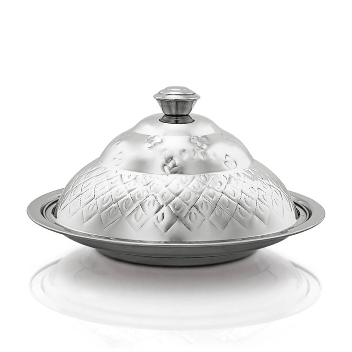 ALMARJAN 30 CM Roy Collection Round Stainless Steel Koozy Tray With Cover Silver STS0292329